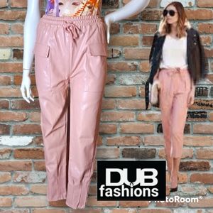 NEW W/Tags Pink Dusty Rose Leather Streetwear Pants Zipper Cuff CROP Cargo Sz Lg